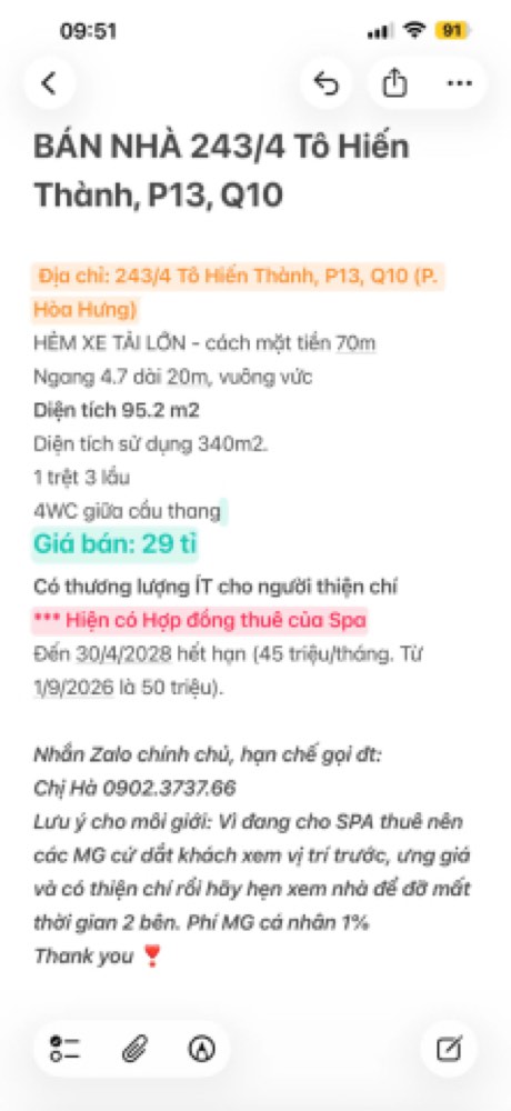 Bán nhà hẻm 243 Tô Hiến Thành, Quận 10